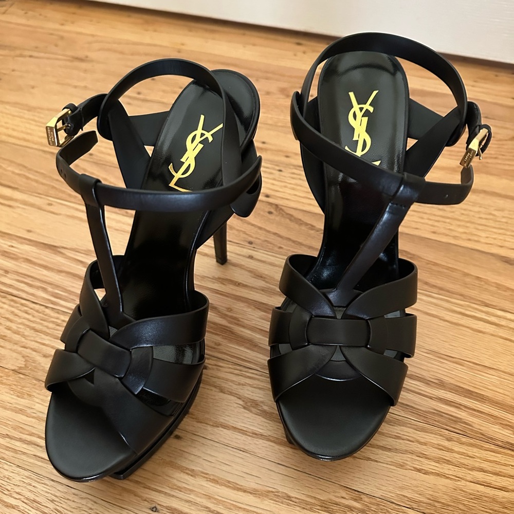 Saint Laurent Tribute 105 Leather Platform Sandal - Picture 4 of 14